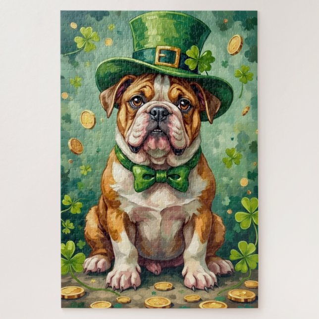 Bulldog St Patrick’s Day Funny Lucky Dog Jigsaw Puzzle (Vertical)