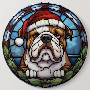 Bulldog Stained Glass Christmas  Button