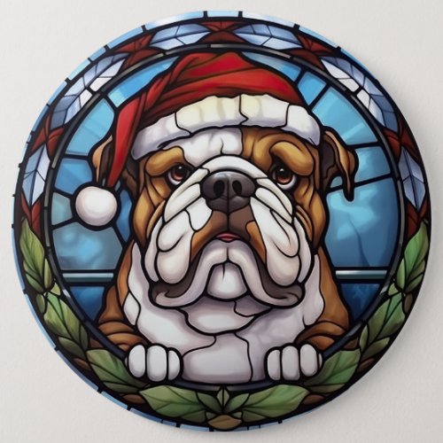 Bulldog Stained Glass Christmas  Button