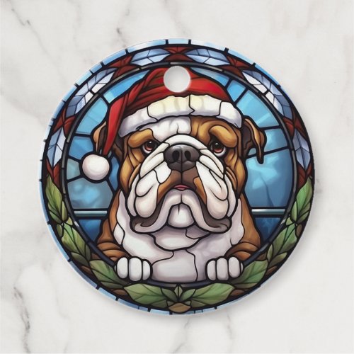 Bulldog Stained Glass Christmas  Favor Tags
