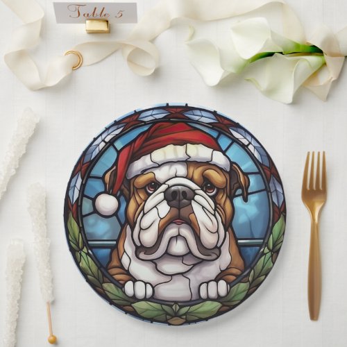 Bulldog Stained Glass Christmas  Paper Plates