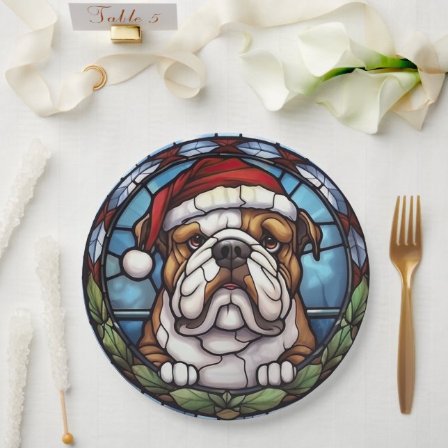 Bulldog Stained Glass Christmas  Paper Plates (Wedding)