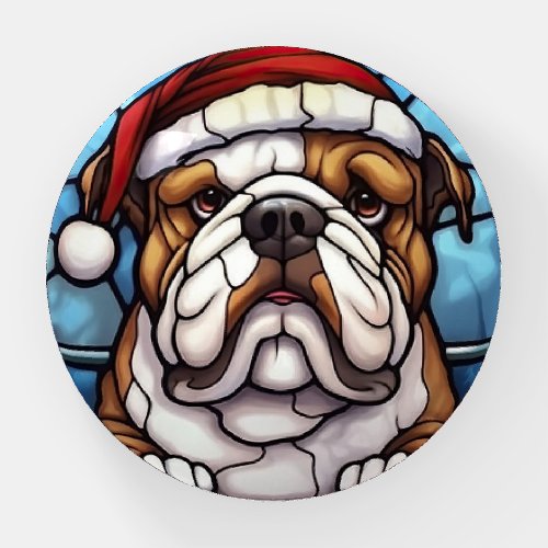 Bulldog Stained Glass Christmas  Paperweight
