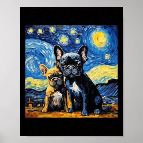 Bulldog Starry Night Van Gogh Painting Art  Poster