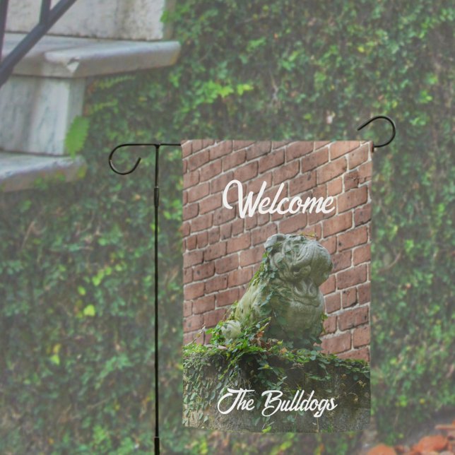 Bulldog Statue Guard Dog Red Brick Welcome Garden Flag (Creator Uploaded)