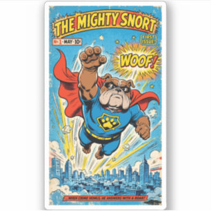Bulldog Superhero Flying with Cape Sticker