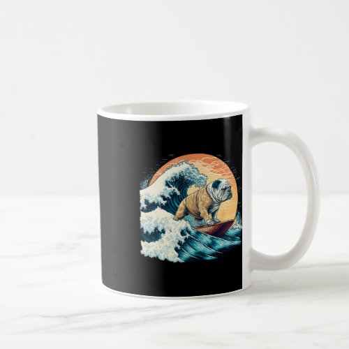 Bulldog Surfing On The Great Wave Of Kanagawa  Coffee Mug