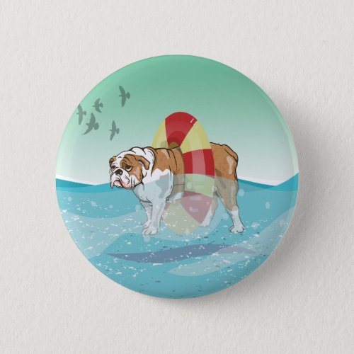 Bulldog Swimming in the ocean Button