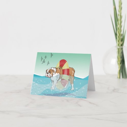Bulldog Swimming in the ocean Card