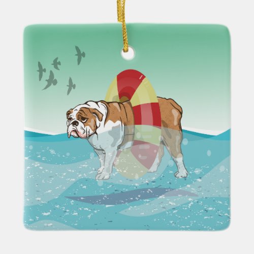 Bulldog Swimming in the ocean Ceramic Ornament