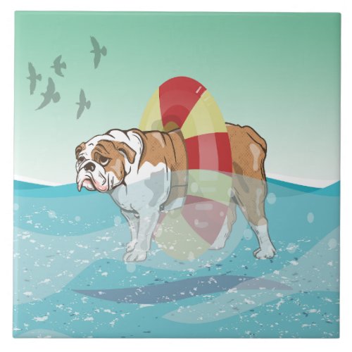 Bulldog Swimming in the ocean Ceramic Tile