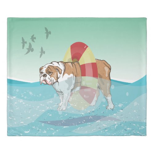 Bulldog Swimming in the ocean Duvet Cover