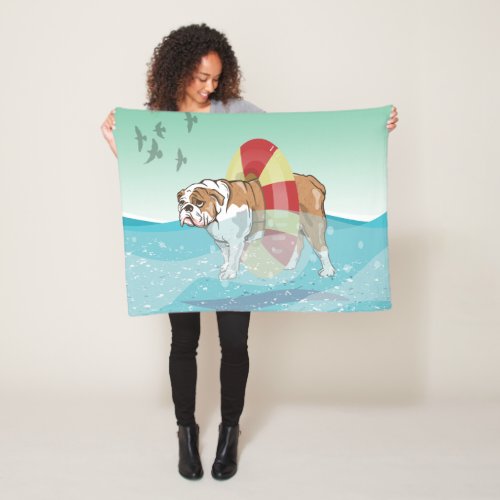 Bulldog Swimming in the ocean Fleece Blanket