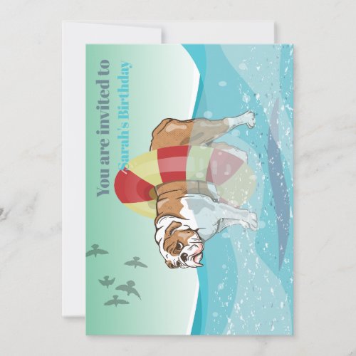 Bulldog Swimming in the ocean Invitation
