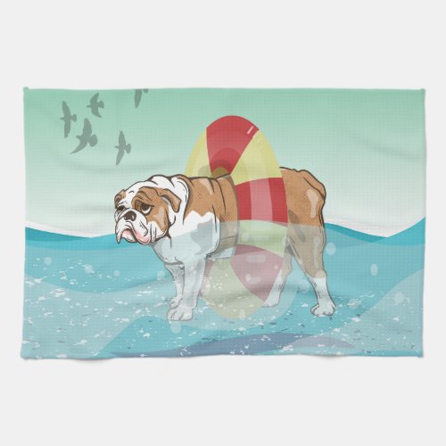 Bulldog Swimming in the ocean Kitchen Towel