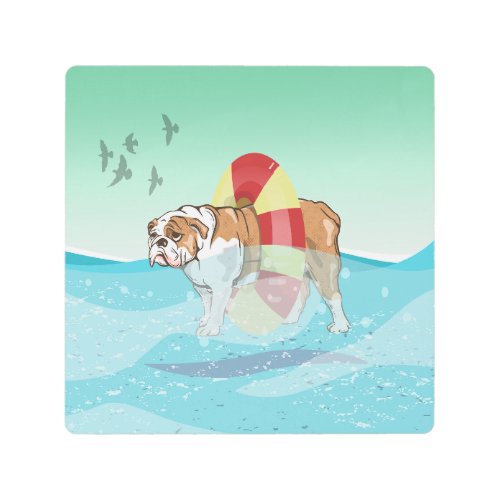 Bulldog Swimming in the ocean Metal Print