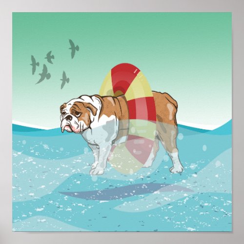 Bulldog Swimming in the ocean Poster