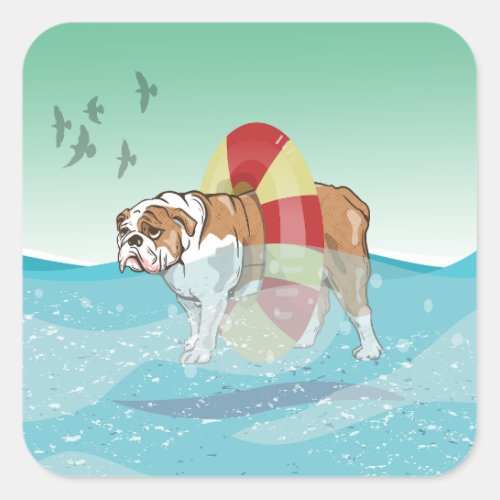 Bulldog Swimming in the ocean Square Sticker