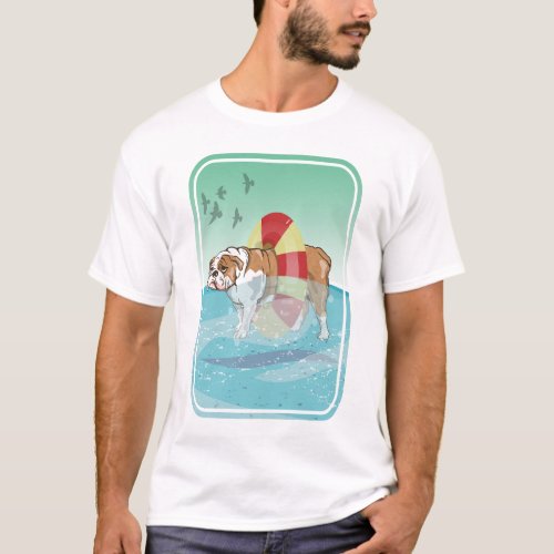Bulldog Swimming in the ocean T_Shirt