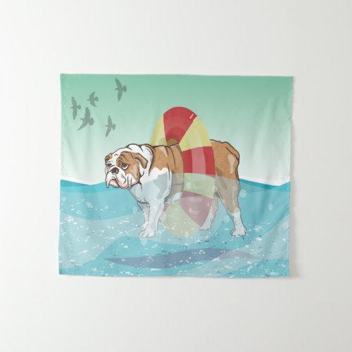 Bulldog Swimming in the ocean Tapestry