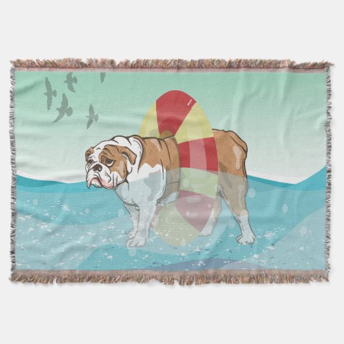 Bulldog Swimming in the ocean Throw Blanket