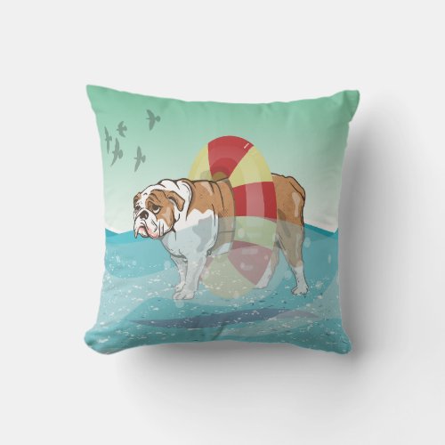 Bulldog Swimming in the ocean Throw Pillow