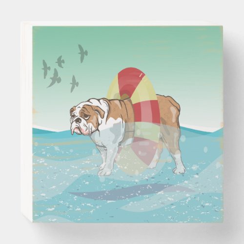 Bulldog Swimming in the ocean Wooden Box Sign