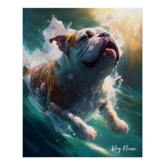 Bulldog swimming in water 002 poster