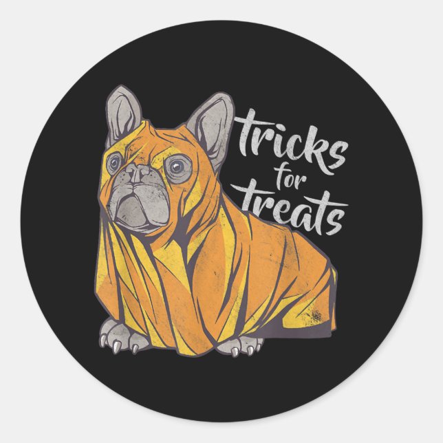 Bulldog Tricks For Treats Cute Halloween Bulldogs Classic Round Sticker (Front)