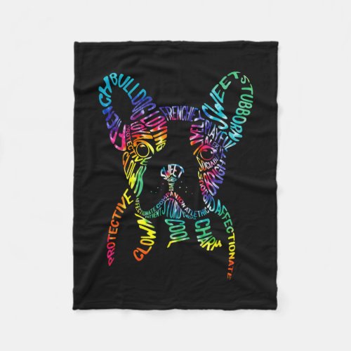 Bulldog Typography Tie Dye Word Art Frenchie Dog G Fleece Blanket