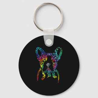 Bulldog Typography Tie Dye Word Art Frenchie Dog G Keychain