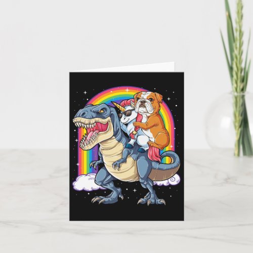 Bulldog Unicorn Riding Dinosaur T Rex Gifts Girls  Card