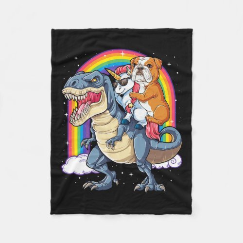 Bulldog Unicorn Riding Dinosaur T Rex Gifts Girls  Fleece Blanket