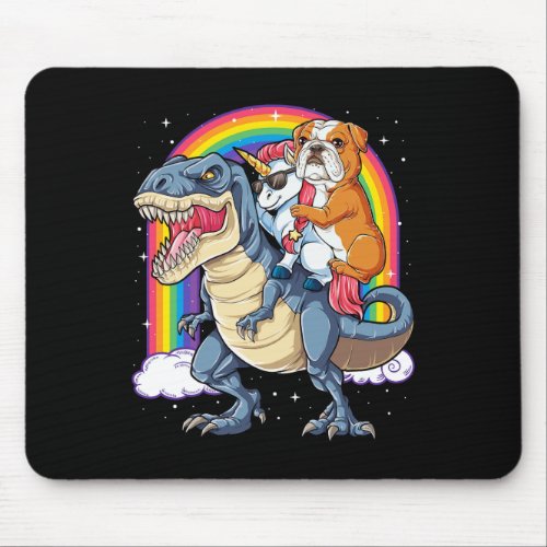 Bulldog Unicorn Riding Dinosaur T Rex Gifts Girls  Mouse Pad