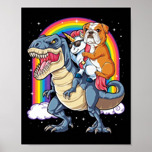 Bulldog Unicorn Riding Dinosaur T Rex Gifts Girls  Poster