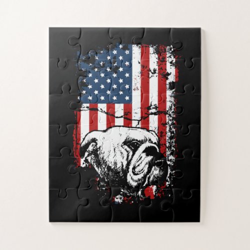 Bulldog US Flag Bulldog Lover Jigsaw Puzzle