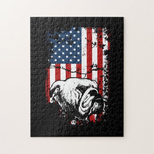 Bulldog US Flag Bulldog Lover Jigsaw Puzzle