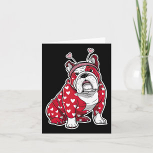 Bulldog Valentine Day Plaid Heart Pattern Dog Head Card