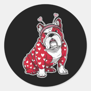 Bulldog Valentine Day Plaid Heart Pattern Dog Head Classic Round Sticker