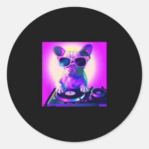 Bulldog Vaporwave Dj Dog Aesthetic Women Girls Classic Round Sticker