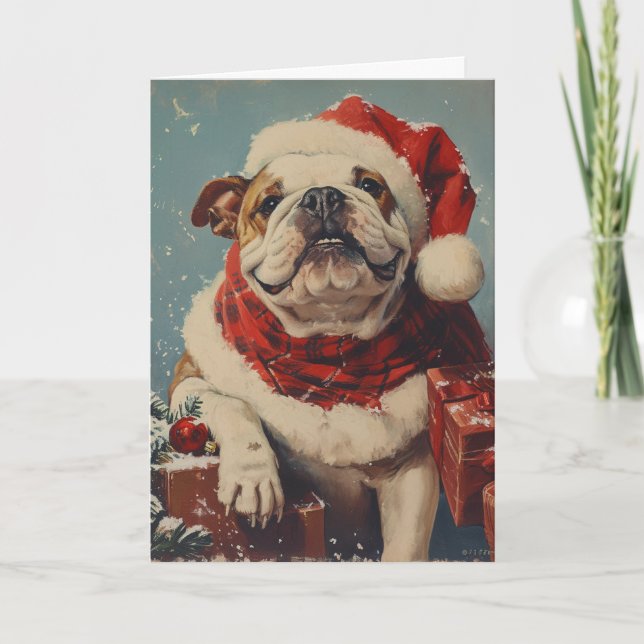 Bulldog vintage personalized Christmas  Holiday Card (Front)