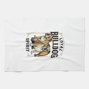 Bulldog Vintage Shirt Twin Bulldogs Engraving Tee_ Kitchen Towel