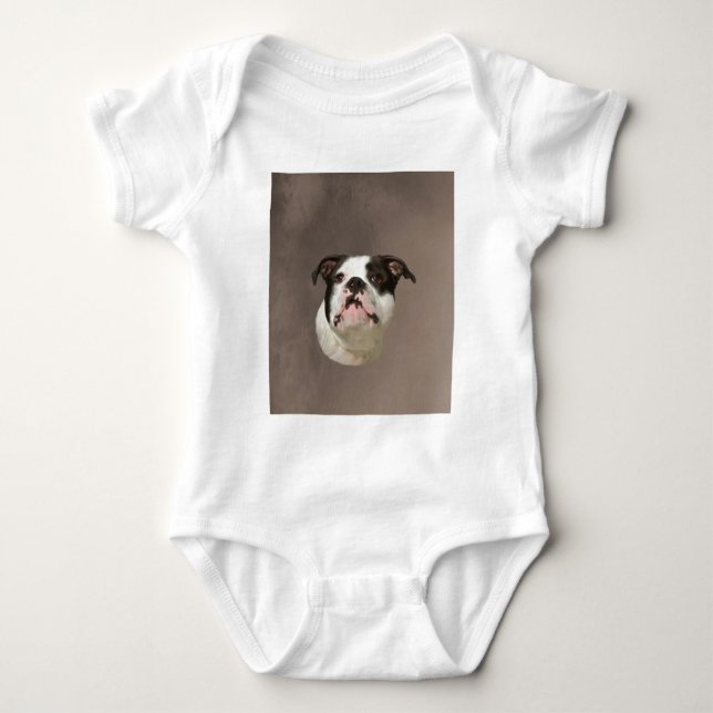Bulldog Water Color Art Painting Baby Bodysuit (Front)
