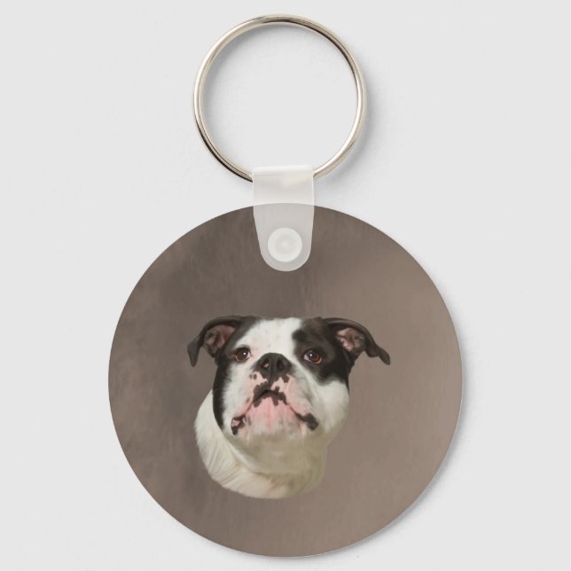 Bulldog Water Color Art Painting Keychain (Front)