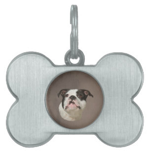 Bulldog Water Color Art Painting Pet ID Tag