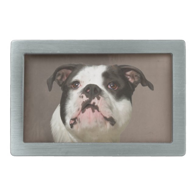 Bulldog Water Color Art Painting Rectangular Belt Buckle (Front)