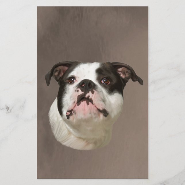 Bulldog Water Color Art Painting Stationery (Front)