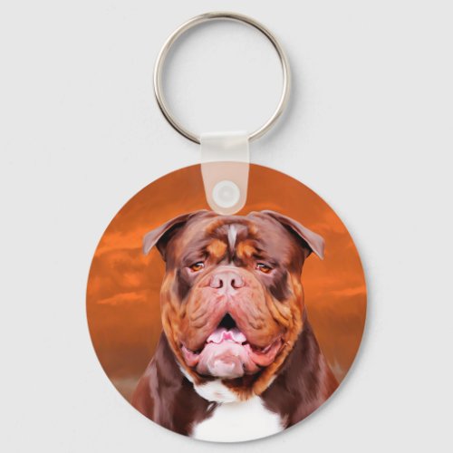 Bulldog Watercolor Art Portrait Keychain