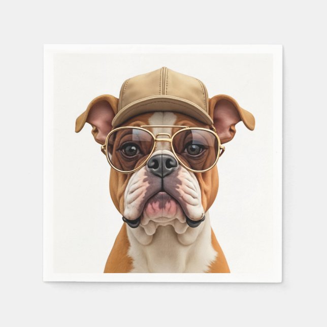 Bulldog Wearing a Cap and Sunglasses Napkins (Front)