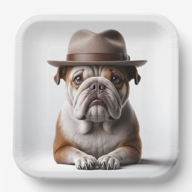Bulldog Wearing a Fedora Paper Plates (Front)